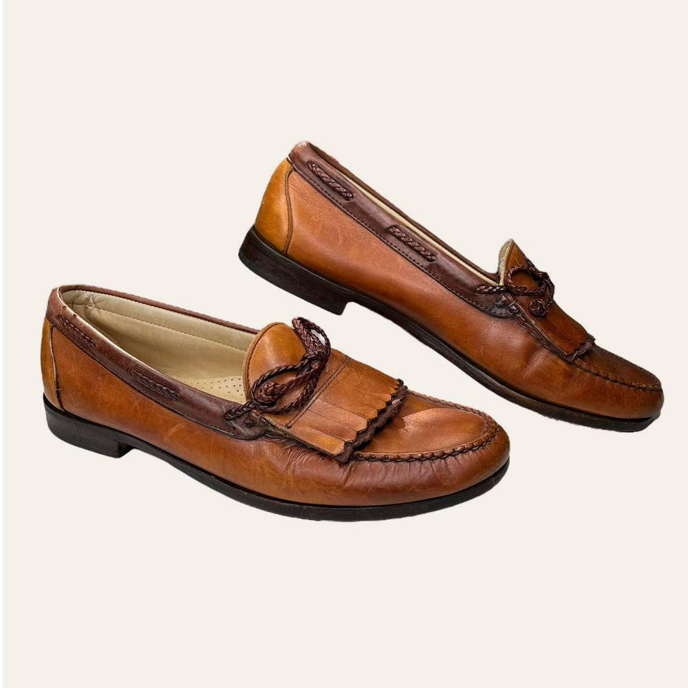 Allen Edmonds Tan Brown Leather Kiltie Tassel Loafers - Picture 3 of 9